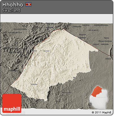 Shaded Relief 3D Map of Hhohho, darken