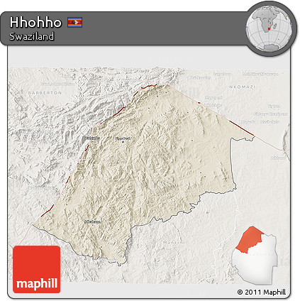 Shaded Relief 3D Map of Hhohho, lighten