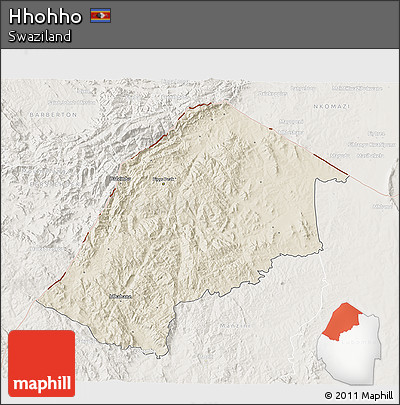 Shaded Relief 3D Map of Hhohho, lighten