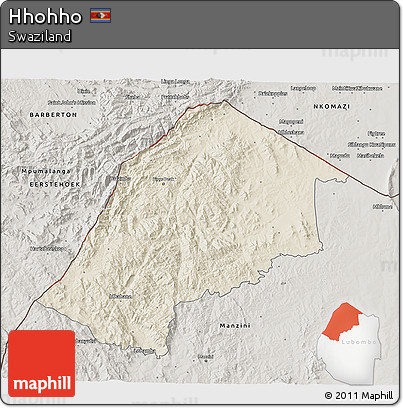 Shaded Relief 3D Map of Hhohho, semi-desaturated
