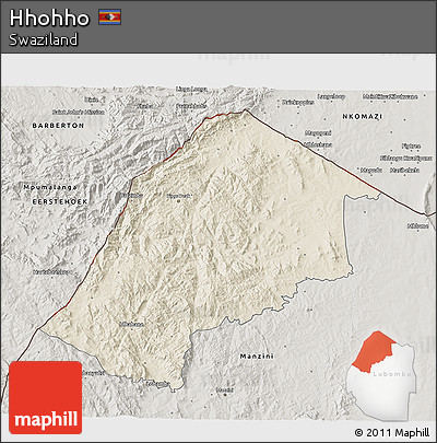Shaded Relief 3D Map of Hhohho, semi-desaturated