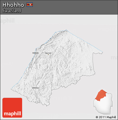 Silver Style 3D Map of Hhohho, single color outside