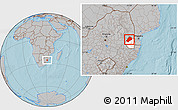Gray Location Map of Hhohho, highlighted country, hill shading