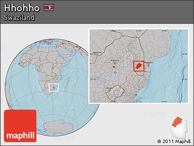 Gray Location Map of Hhohho, hill shading