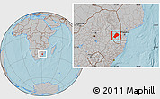 Gray Location Map of Hhohho, hill shading