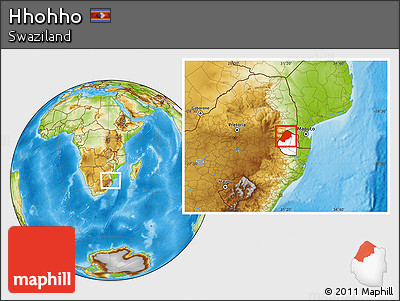 Physical Location Map of Hhohho, highlighted country