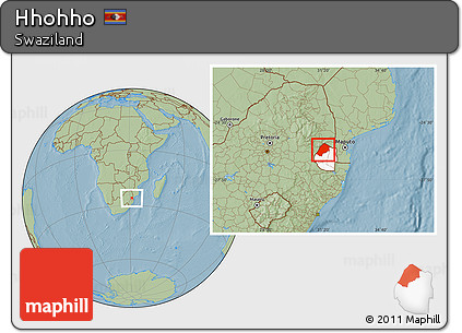 Savanna Style Location Map of Hhohho, highlighted country, hill shading