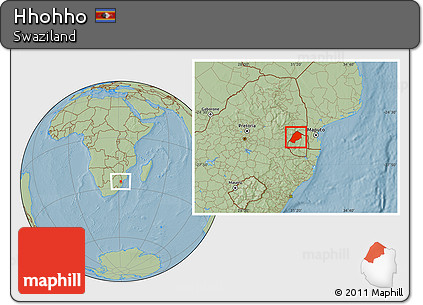 Savanna Style Location Map of Hhohho, hill shading