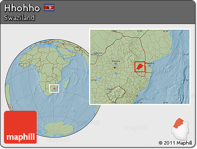 Savanna Style Location Map of Hhohho, hill shading