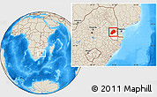 Shaded Relief Location Map of Hhohho, highlighted country, within the entire country