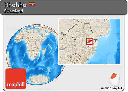 Shaded Relief Location Map of Hhohho, highlighted country