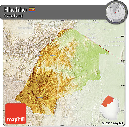 Physical Map of Hhohho, lighten