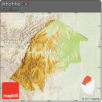 Physical Map of Hhohho, lighten