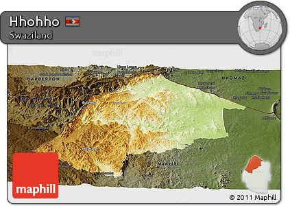 Physical Panoramic Map of Hhohho, darken