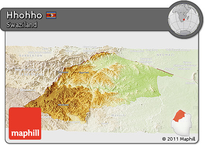 Physical Panoramic Map of Hhohho, lighten