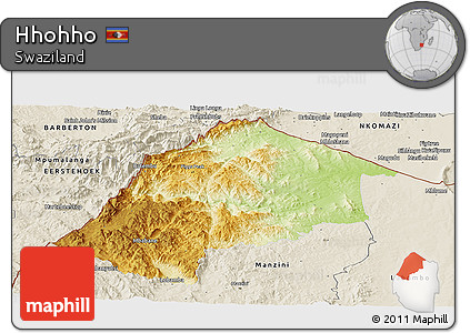 Physical Panoramic Map of Hhohho, shaded relief outside