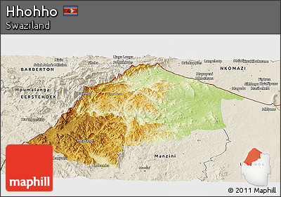 Physical Panoramic Map of Hhohho, shaded relief outside