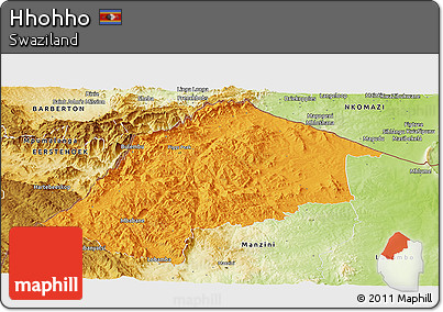 Political Panoramic Map of Hhohho, physical outside