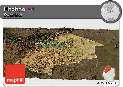 Satellite Panoramic Map of Hhohho, darken
