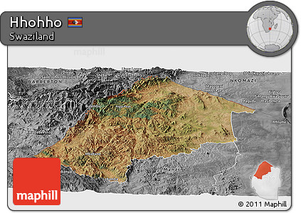 Satellite Panoramic Map of Hhohho, desaturated