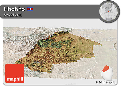 Satellite Panoramic Map of Hhohho, lighten