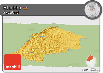 Savanna Style Panoramic Map of Hhohho, single color outside