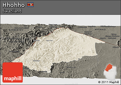 Shaded Relief Panoramic Map of Hhohho, darken