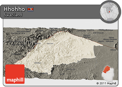 Shaded Relief Panoramic Map of Hhohho, darken