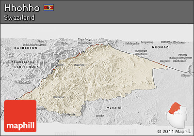 Shaded Relief Panoramic Map of Hhohho, desaturated