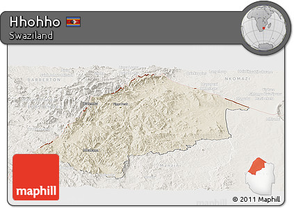 Shaded Relief Panoramic Map of Hhohho, lighten