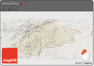 Shaded Relief Panoramic Map of Hhohho, lighten