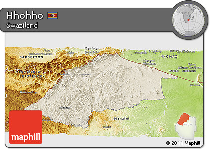 Shaded Relief Panoramic Map of Hhohho, physical outside