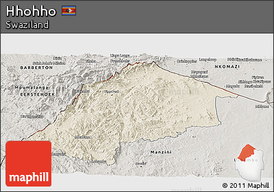 Shaded Relief Panoramic Map of Hhohho, semi-desaturated