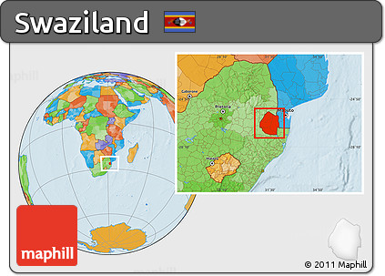 Political Location Map of Swaziland