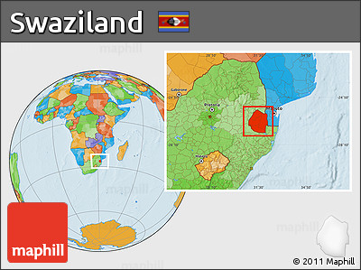 Political Location Map of Swaziland
