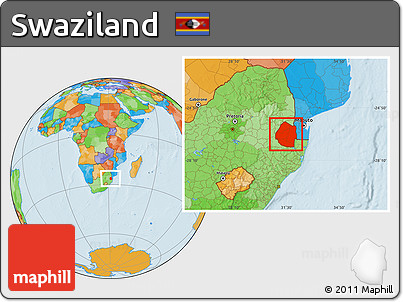 Political Location Map of Swaziland