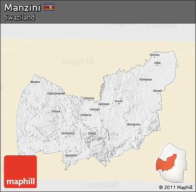Classic Style 3D Map of Manzini, single color outside