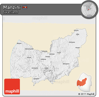 Classic Style 3D Map of Manzini, single color outside