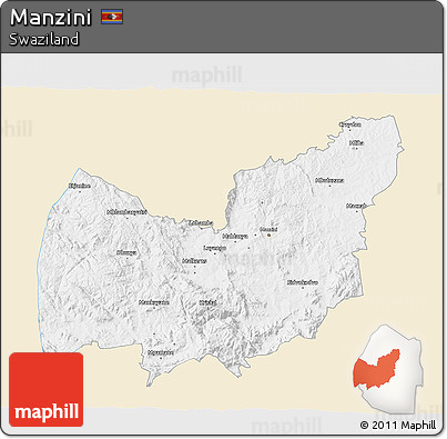 Classic Style 3D Map of Manzini, single color outside