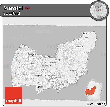 Gray 3D Map of Manzini, single color outside