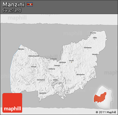 Gray 3D Map of Manzini, single color outside