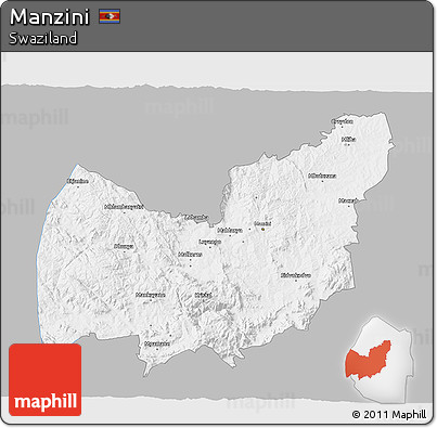 Gray 3D Map of Manzini, single color outside