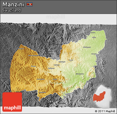 Physical 3D Map of Manzini, darken, desaturated