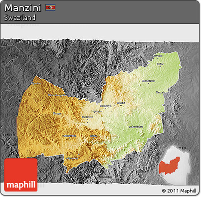 Physical 3D Map of Manzini, darken, desaturated