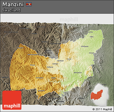 Physical 3D Map of Manzini, darken, semi-desaturated