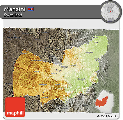 Physical 3D Map of Manzini, darken, semi-desaturated