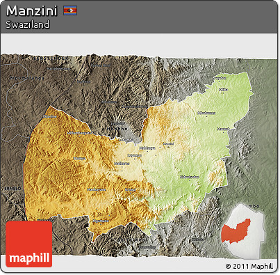 Physical 3D Map of Manzini, darken, semi-desaturated