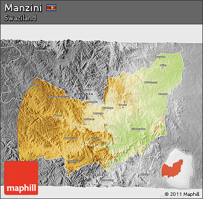 Physical 3D Map of Manzini, desaturated