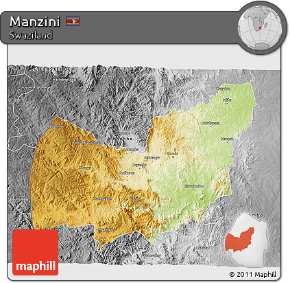 Physical 3D Map of Manzini, desaturated