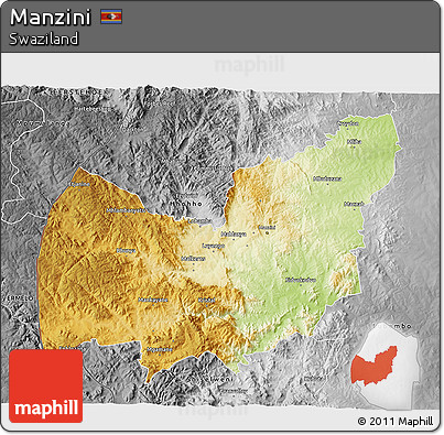 Physical 3D Map of Manzini, desaturated